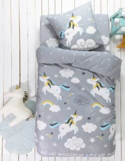 Linge De Lit Enfant Lilou Imprimé Licorne 1 Personne - Coton