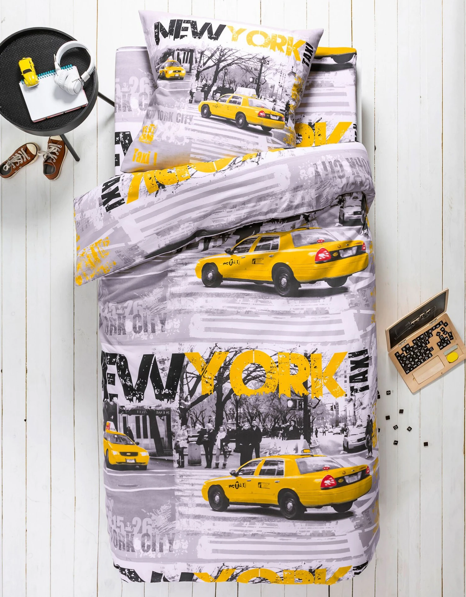 Linge De Lit Enfant Drive - Polycoton Imprimé Taxis New-yorkais 1 Linge De Lit Enfant Drive - Polycoton Imprimé Taxis New-yorkais