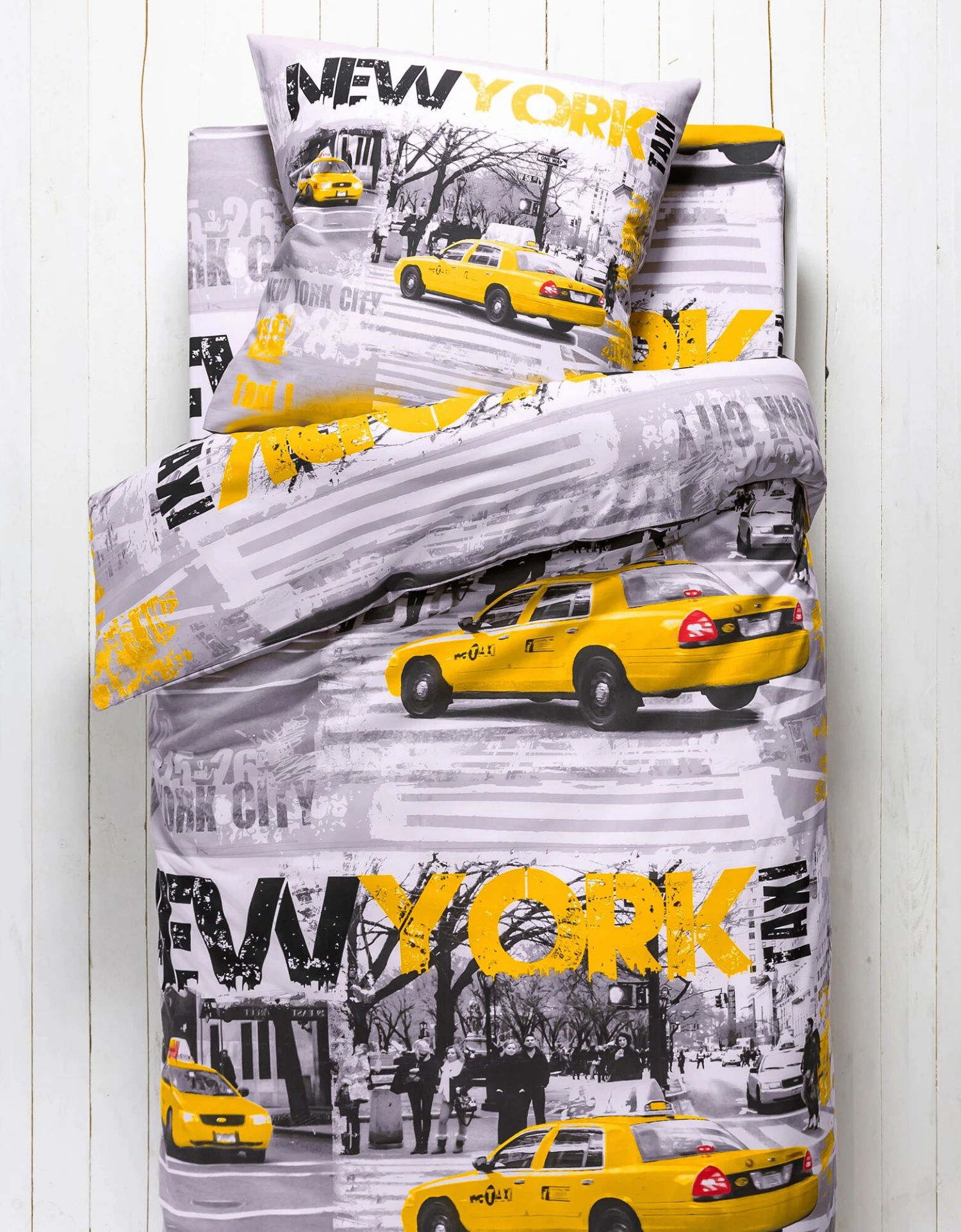 Linge De Lit Enfant Drive - Polycoton Imprimé Taxis New-yorkais 2 Linge De Lit Enfant Drive - Polycoton Imprimé Taxis New-yorkais – Image 2