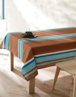 Nappe Fabriquée En France, Motif Rayé Havane - Coton Biologique(1)