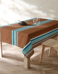 Nappe Fabriquée En France, Motif Rayé Havane - Coton Biologique(1) -Maison Douceur Promos Magasin 120538 C01 zoomx vue3