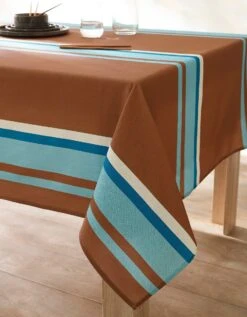 Nappe Fabriquée En France, Motif Rayé Havane - Coton Biologique(1) -Maison Douceur Promos Magasin 120538 C01 zoomx vue4