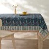 Nappe Fabriquée En France, Motif Fleuri Indian Fond Bleu - Coton Biologique(1)