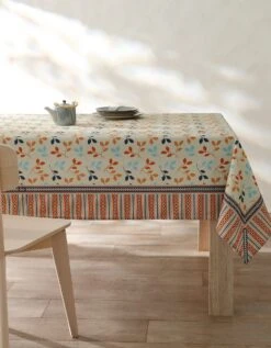Nappe Fabriquée En France, Motif Fleuri Indian Fond Beige - Coton Biologique(1)