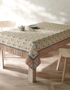 Nappe Fabriquée En France, Motif Fleuri Indian Fond Beige - Coton Biologique(1) -Maison Douceur Promos Magasin 120545 C01 zoomx vue3