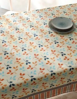 Nappe Fabriquée En France, Motif Fleuri Indian Fond Beige - Coton Biologique(1) -Maison Douceur Promos Magasin 120545 C01 zoomx vue5