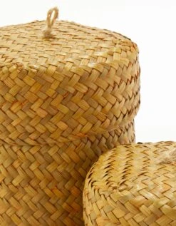 Panier Rond Tressé Avec Couvercle - Lot De 2 -Maison Douceur Promos Magasin 242362 C01 zoomx vue3