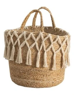 Panier Rond Jute Franges En Macramé