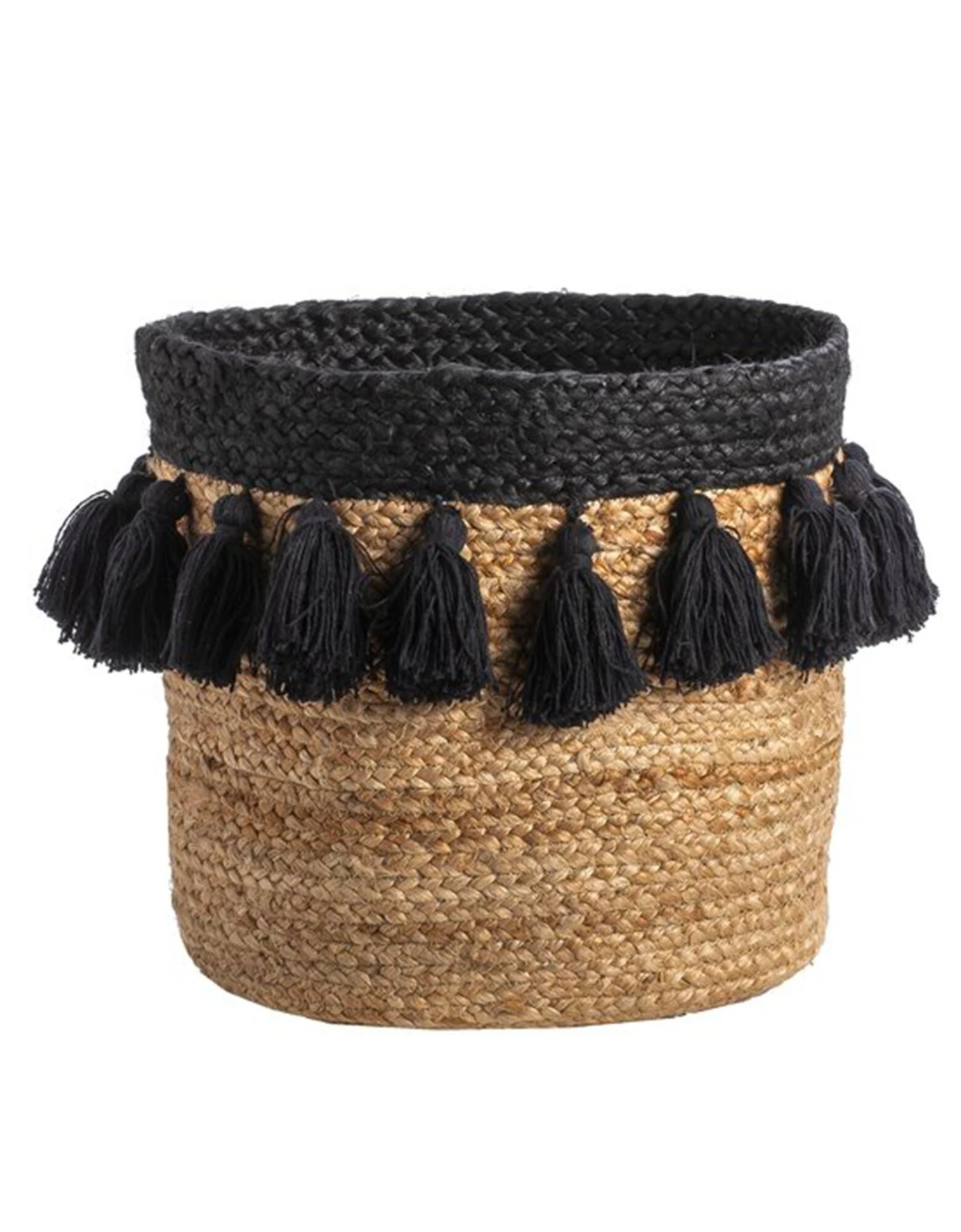 Panier Rond Jute Pompons Noirs 4 Panier Rond Jute Pompons Noirs – Image 4
