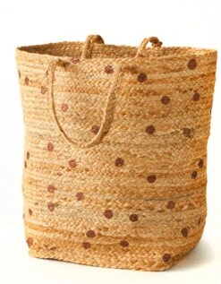 Panier Jute Tressé Naturel / Pois Cuivre