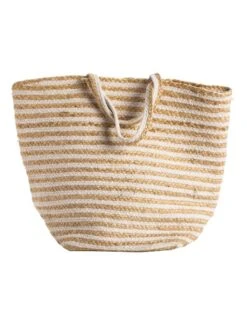 Panier Rayé Jute Véritable Et Corde Tressée