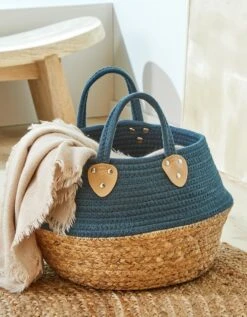 Panier Tressé En Jacinthe D'eau Et En Corde De Coton - Bicolore