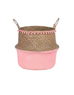 Panier De Rangement Rétractable En Jonc De Mer - Rose/naturel