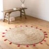 Tapis Rond En Jute Avec Pompons De Couleur