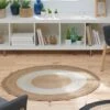 Tapis Rond Bicolore Blanc En Jute