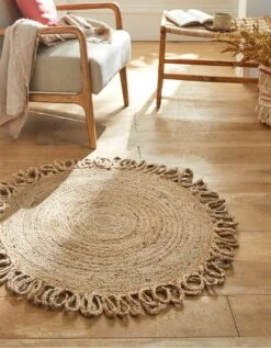 Tapis Rond Jute Naturelle Contour Bouclette
