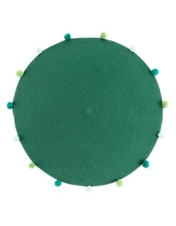 Tapis Rond Finition Pompons Vert