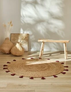 Tapis Jute Finition Pompons - Rond