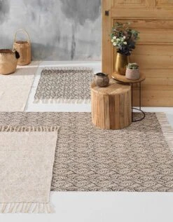 Tapis Rectangulaire Finition Franges, Motif Feuillage