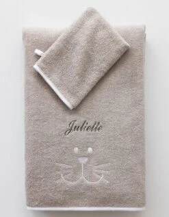 Éponge Enfant Personnalisable Brodé Chat Coton - 450g/m2