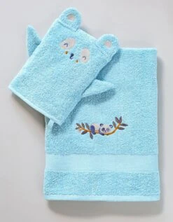 Collection éponge Enfant Brodée Panda Coton - 380 G/m²