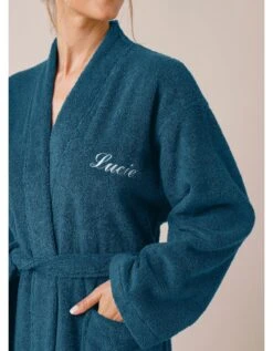 Peignoir Mixte Adulte Uni Coton éponge Bouclette Col Kimono Personnalisé