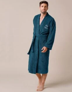 Peignoir Mixte Adulte Uni Coton éponge Bouclette Col Kimono Personnalisé -Maison Douceur Promos Magasin 301709 C05 zoomx vue6