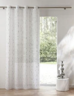 Panneau Voile Motif Gouttelettes Argentées Finition Oeillets