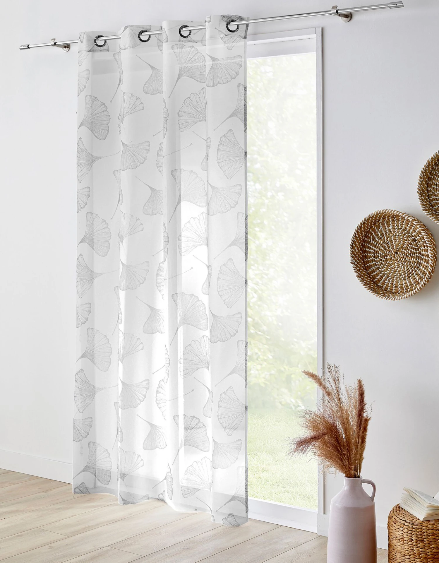 Rideau Panneau Voile Polyester Imprimé Gingko Finition Oeillets 2 Rideau Panneau Voile Polyester Imprimé Gingko Finition Oeillets – Image 2
