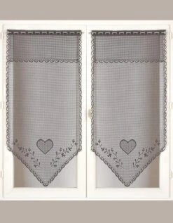 Vitrage Droit Pointe Coeurs Finition Passe-tringle - La Paire