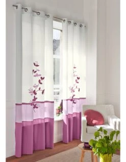 Rideau Panneau Voile Motif Orchidée Finition Oeillets