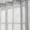 Rideau Panneau Voile Imprimé Ondulant Gris/blanc Finition Oeillets