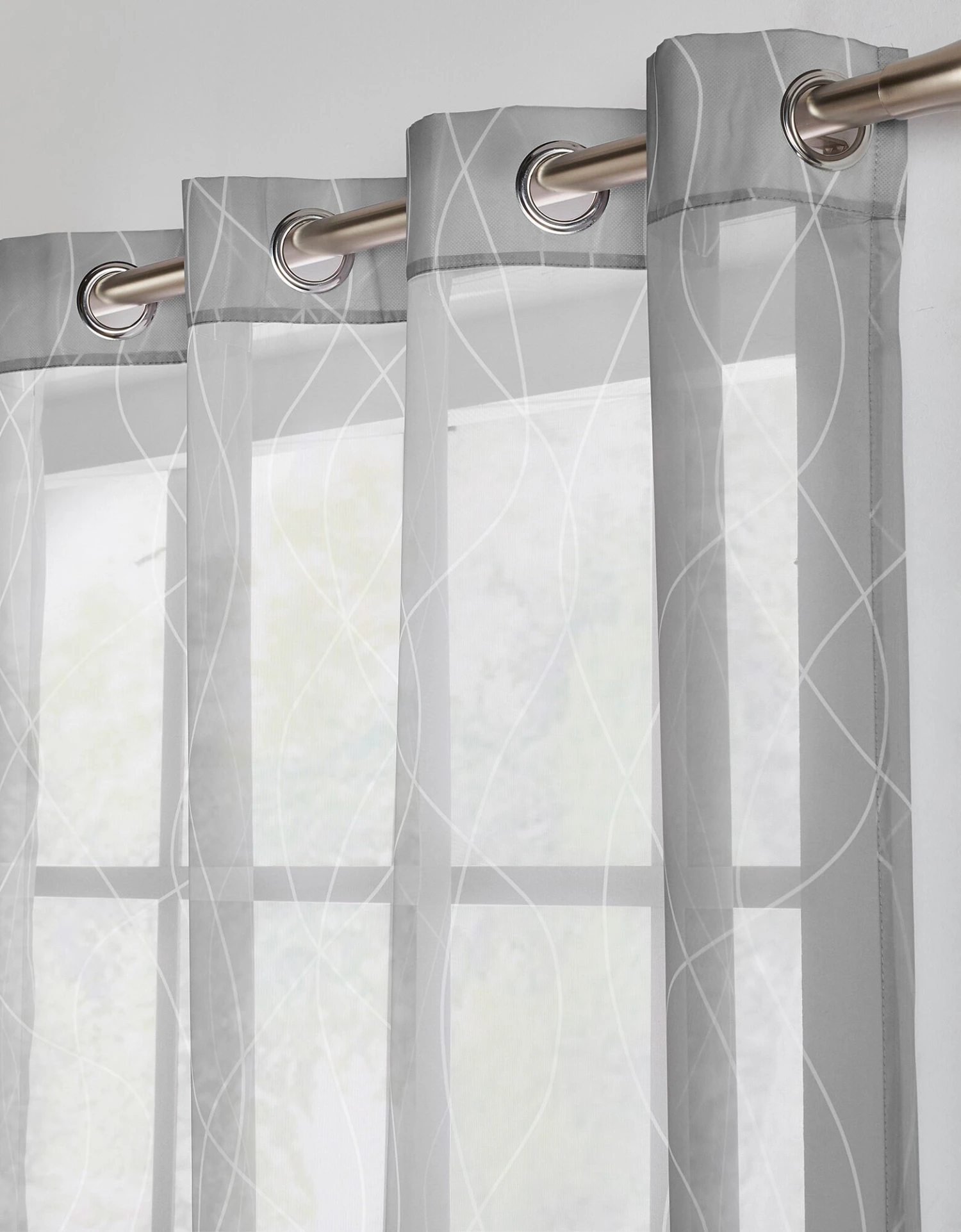 Rideau Panneau Voile Imprimé Ondulant Gris/blanc Finition Oeillets 1 Rideau Panneau Voile Imprimé Ondulant Gris/blanc Finition Oeillets