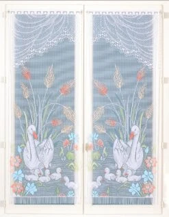 Vitrage Droit Motif Cygnes - Paire