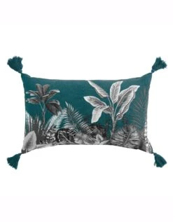 Coussin Imprimé Tropical Pompons